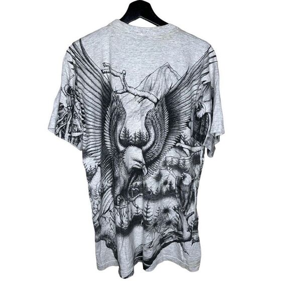 Vintage 90s AOP Eagle Forest Single Stitch T Shirt Large - Picture 2 of 4